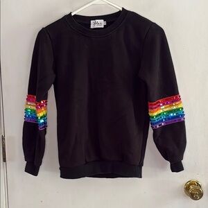Lola + the Boys black crewneck sweatshirt with rainbow sequin stripes Size 14